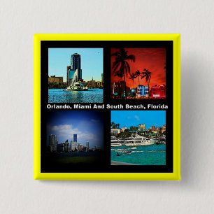 Orlando, Miami, Zuid-Beach Collage Vierkante Button 5,1 Cm