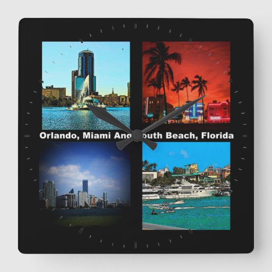 Orlando, Miami, Zuid-Beach Collage Vierkante Klok (Voorkant)
