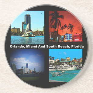 Orlando, Miami, Zuid-Beach Collage Zandsteen Onderzetter