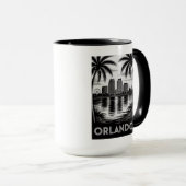 Orlando Skyline Black and White Woodcut Lake Eola Mok (Voorkant rechts)