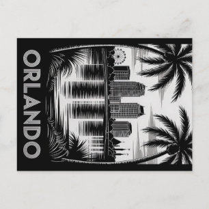 Orlando Skyline Zwart en Wit Houtsnede Lake Eola Briefkaart