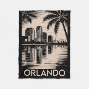 Orlando Skyline Zwart en Wit Houtsnede Lake Eola Fleece Deken