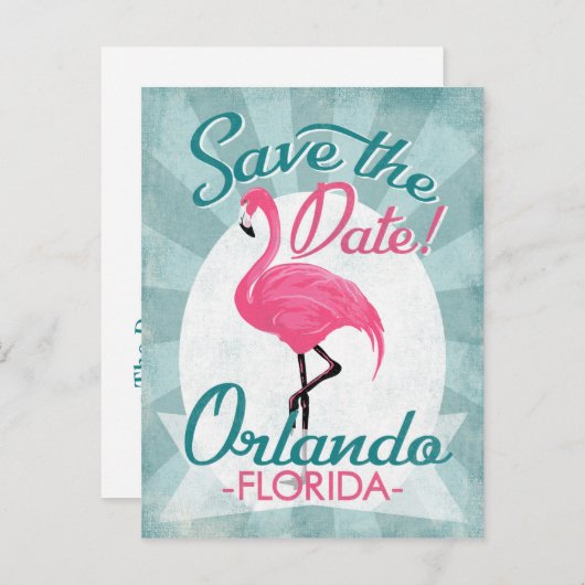 Orlando sparen de Datum roze Flamingo Aankondigingskaart (Voorkant / Achterkant)