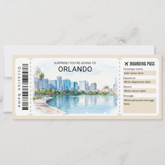 Orlando Trip Boarding Pass Ticket Kaart (Voorkant)