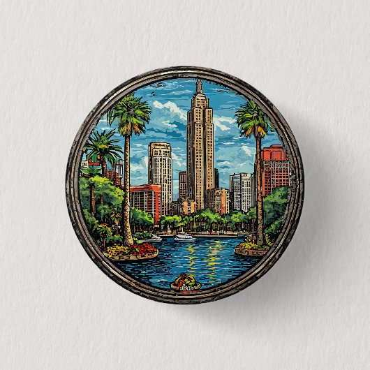 Orlando uitzicht met wolkenkrabbers ronde button 3,2 cm (Voorkant)