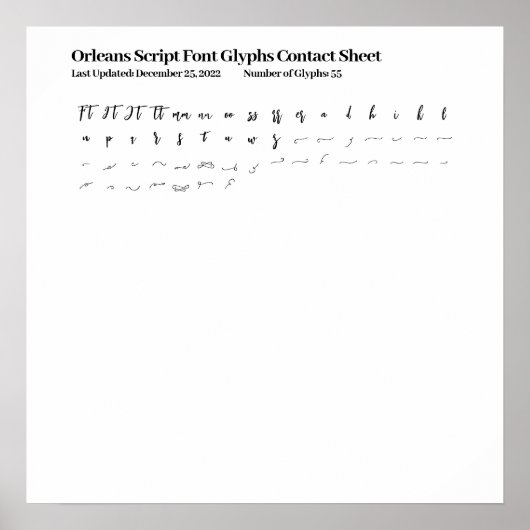 Orleans Script Lettertype Glyphs Contactblad Poster (Voorkant)