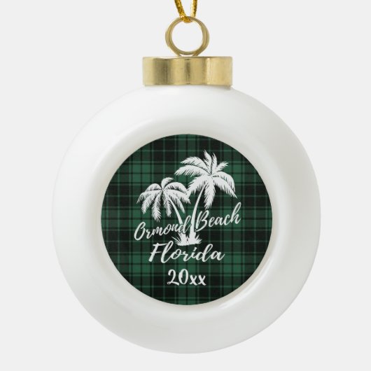 Ormond Beach Florida Palm Tree Green Pset Keramische Bal Ornament (Voorkant)