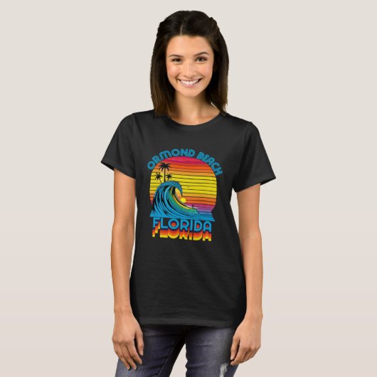 Ormond Beach Florida Retro Throwback Surf & Beach  T-shirt (Voorkant volledig)