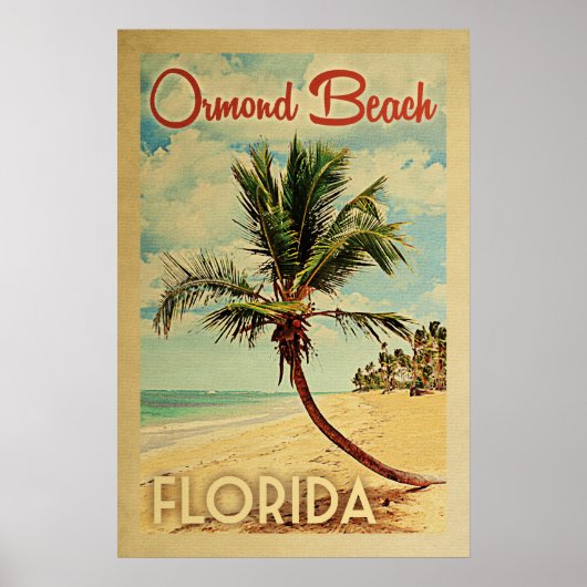 Ormond Beach Poster Palm Tree Vintage Travel (Voorkant)