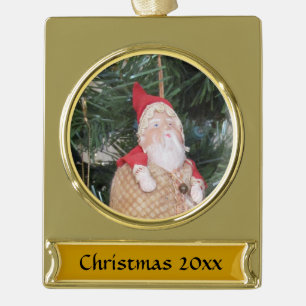 Ornament - Antiek Kerstman en Tekst Verguld Banner Ornament