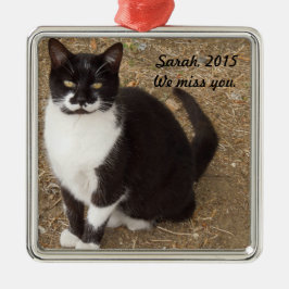 Ornament: Black Tuxedo Cat Sitting Metalen Ornament