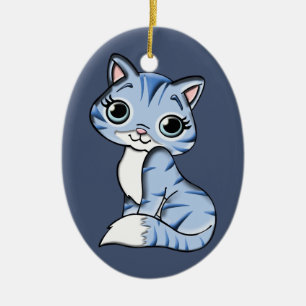 ornament blauw kat porselein