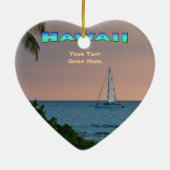 Ornament: Blauwe Catamaran Zonsondergang (Hart) Keramisch Ornament (Achterkant)