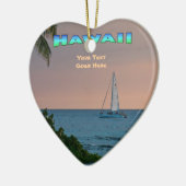 Ornament: Blauwe Catamaran Zonsondergang (Hart) Keramisch Ornament (Links)