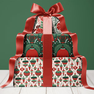 Ornament Bloemen en Trui Patroon Kerst Inpakpapier Vel