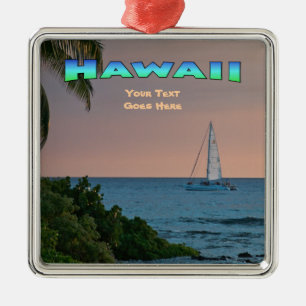 Ornament: Blue Catamaran Sunset (Premium Square) Metalen Ornament