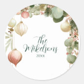  Ornament Botanisch Kerstfeest Ronde Sticker (Voorkant)