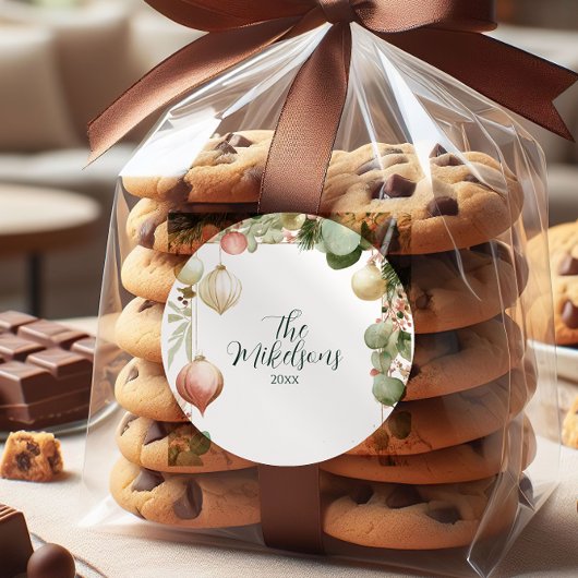  Ornament Botanisch Kerstfeest Ronde Sticker