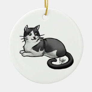 Ornament Cat Black en White Domestic Shorthair