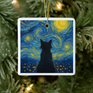 Ornament Cat Starry Night Van Gogh 