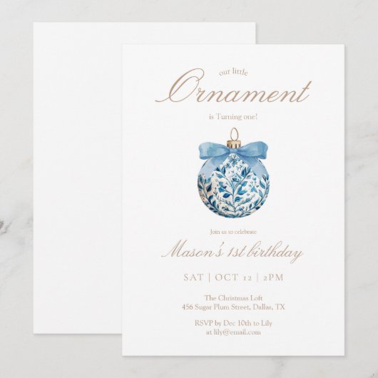 Ornament eerste verjaardag bedankkaart (Voorkant / Achterkant)