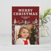 Ornament en Evergreen Border twee foto's Feestdagenkaart (Staand voorkant)