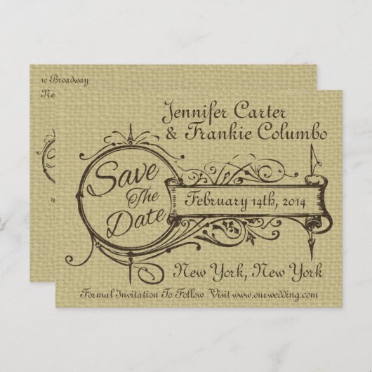 Ornament en overlapping sparen de Datum Aankondigingskaart (Voorkant / Achterkant)