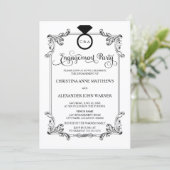  Ornament en Ring Script Engagement Party Kaart (Staand voorkant)