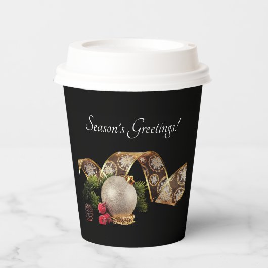 Ornament, Evergreen and Gold Ribbon Paper cup Papieren Bekers (Voorkant)