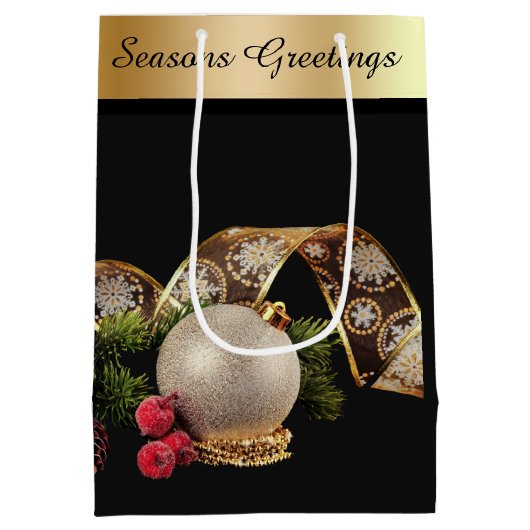 Ornament, Evergreen en Gold Ribbon Medium Cadeauzakje (Achterkant)