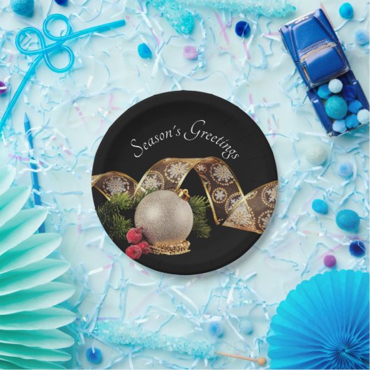 Ornament, Evergreen en Gold Ribbon Papieren Bordje (Feest)