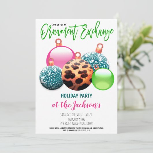Ornament Exchange Holiday Party Kaart (Staand voorkant)