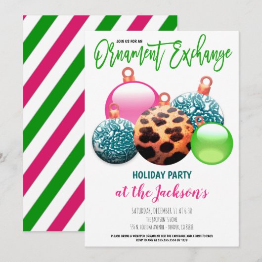 Ornament Exchange Holiday Party Kaart (Voorkant / Achterkant)