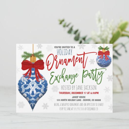 Ornament Exchange Holiday Party Kaart (Staand voorkant)