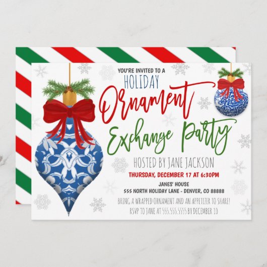 Ornament Exchange Holiday Party Kaart (Voorkant / Achterkant)