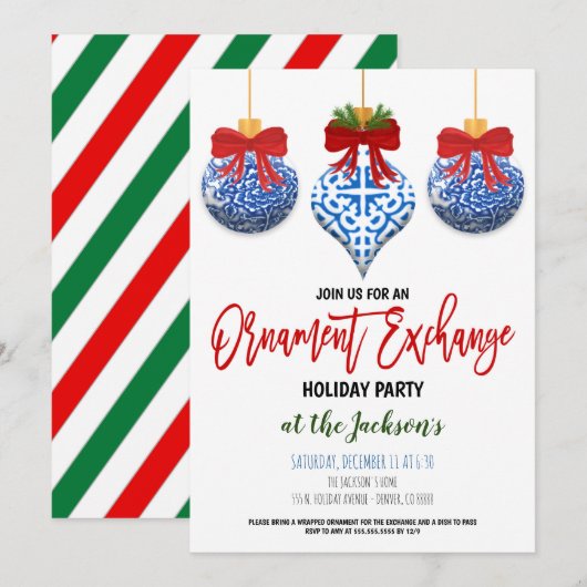 Ornament Exchange Holiday Party Kaart (Voorkant / Achterkant)