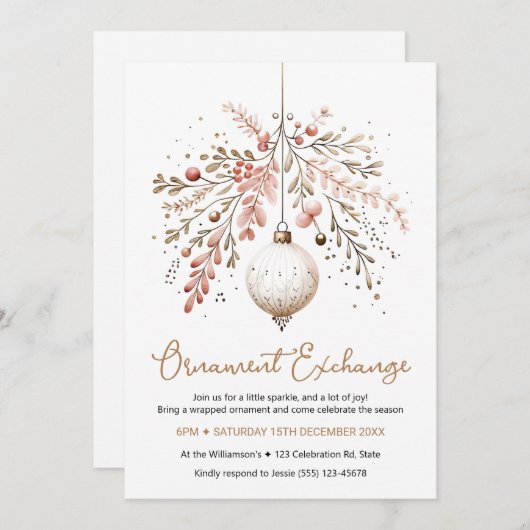 Ornament Exchange Invitation Elegant Kaart (Voorkant / Achterkant)