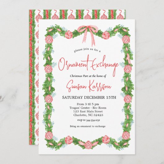 Ornament Exchange Kerst Party uitnodiging (Voorkant / Achterkant)