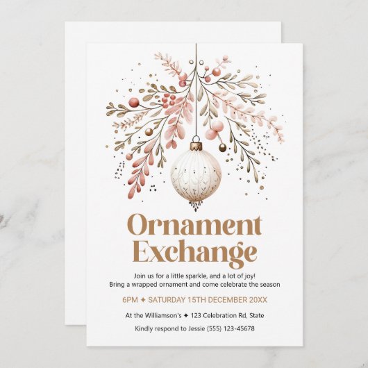 Ornament Exchange Party Invitation Kaart (Voorkant / Achterkant)