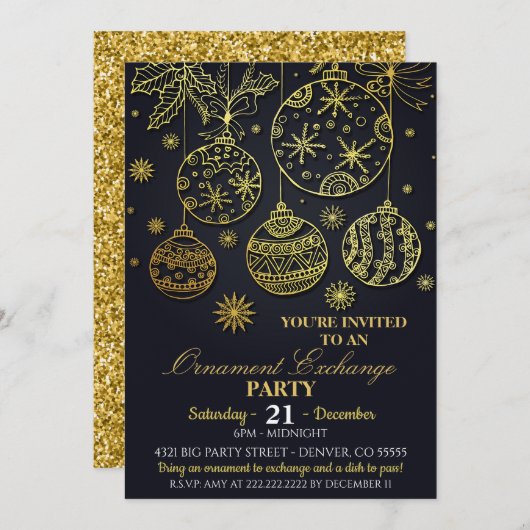 Ornament Exchange Party Invitation Kaart (Voorkant / Achterkant)