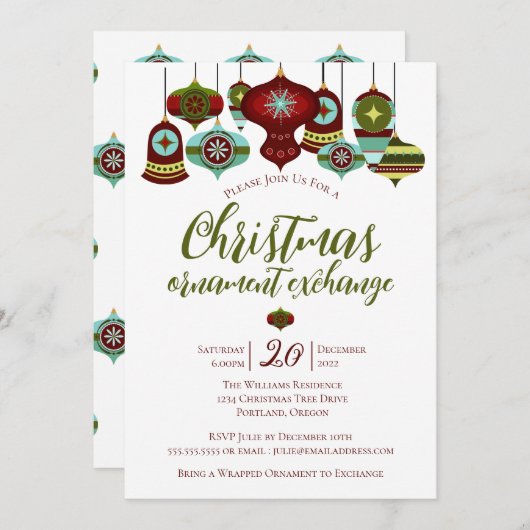 Ornament Exchange Party Retro Kerstmis Bauble Kaart (Voorkant / Achterkant)