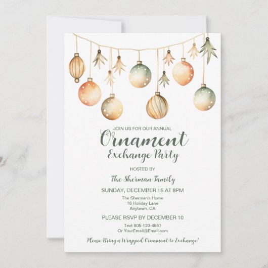 Ornament Exchange Party Waterverf Goud Groen Kaart (Voorkant)