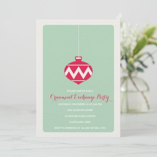 Ornament Exchange Vakantie Party Uitnodiging (Staand voorkant)