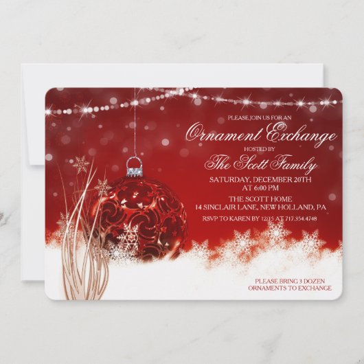 Ornament Exchange Vakantie Party Uitnodiging (Voorkant)
