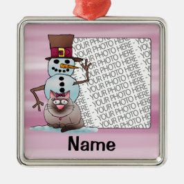 Ornament, Foto & Name Sjabloon, Cat Snowman Metalen Ornament