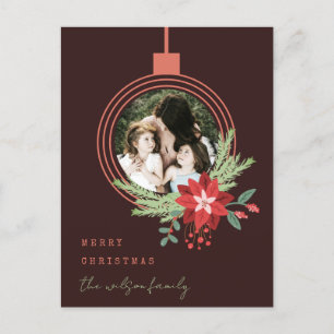 Ornament Foto Poinsettia Brown Merry Kerstmis Feestdagenkaart