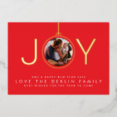 Ornament Foto Red Merry Kerstmis JOY Folie Feestdagenkaart (Voorkant)