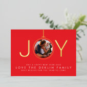 Ornament Foto Red Merry Kerstmis JOY Folie Feestdagenkaart (Staand Voorkant)