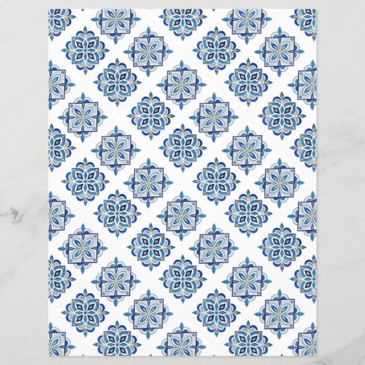 Ornament geborduurd blauw op wit flyer (Voorkant)