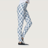Ornament geborduurd blauw op wit leggings (Rechts)